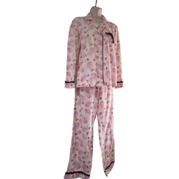 Victoria's Secret Gold Label Feather Bow Ribbon Pajama Set Ladies XS Dee Damage - Picture 16 of 16